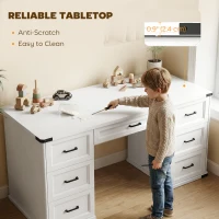 HOMCOM 55" Computer Desk with 7 Drawers, Farmhouse Executive Desk for Home Office, Study, Bedroom, White Wood Grain(m-7)