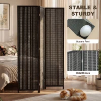 HOMCOM Folding Privacy Screen, 3 Panel Room Divider, Freestanding Partition with Handwoven Bamboo and Pine Wood Frame, Black(m-4)