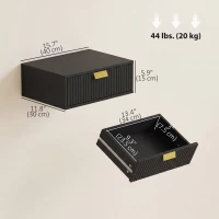 HOMCOM Modern Floating Nightstands Set of 2, Wall Mounted Bedside Tables with Wave Drawer Black(m-3)