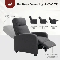 HOMCOM Fabric Recliner Sofa Manual Recliner, Home Theater Seating Single Reclining Sofa Chair with Padded Seat for Living Room, Dark Grey(m-5)