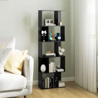 HOMCOM 5-Tier Geometric Bookshelf, S Shaped Bookcase, Modern Freestanding Display Shelf Unit for Home Office, Black(m-1)