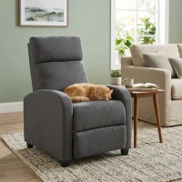 HOMCOM Fabric Recliner Sofa Manual Recliner, Home Theater Seating Single Reclining Sofa Chair with Padded Seat for Living Room, Dark Grey(m-1)