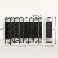 HOMCOM 8 Panel Folding Room Divider, Portable Privacy Screen, Wave Fiber Room Partition for Home Office, Black(m-3)