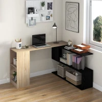 HOMCOM 55" Corner Computer Desk, 360° Rotating L-Shaped Desk, Home Office Workstation with 3-Tier Shelves, Bookshelf(m-8)