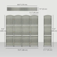 HOMCOM 6 FT Privacy Screen, 4 Panel Room Divider with Shelves for Living Room Bedroom Home Office, Grey(m-3)