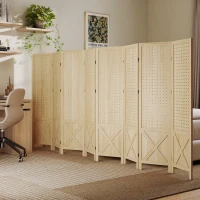 HOMCOM Wooden Room Divider with Pegboard Display, 8 Panel Folding Privacy Screen for Home Office, Natural Wood(m-10)