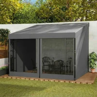 Outsunny 10' x 10' Wall Pergola, Outdoor Gazebo with 2 Curtains and 2 Nettings, UV Resistant, for Patio, Deck, Dark Grey(m-1)