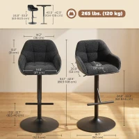 HOMCOM Bar Stools Set of 2, Swivel Counter Height Barstools with Back, Footrest, Armrests, Adjustable Height, Black(m-3)