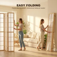 HOMCOM 6 Panel Room Divider, 5.6 ft Folding Wall Divider Room Partition for Home Office, Bedroom, Living Room, Natural Wood(m-5)