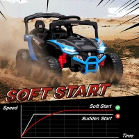 Qaba 12V Kids Ride On Truck, Battery Powered Electric UTV Vehicle with Rear Suspension, Remote Control for 3-5 Years, Blue(m-6)