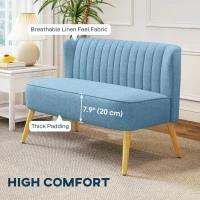 HOMCOM 2 Seat Sofa, Upholstered Loveseat Sofa with Rubber Wood Legs, Blue(m-4)