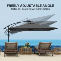 Outsunny Rectangular Cantilever Parasol 111" x 150.4", Outdoor Garden Umbrella with Adjustable Tilt, UV Protection UPF50+, Grey(m-6)