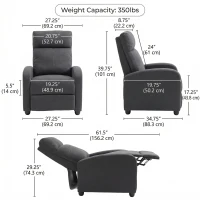 HOMCOM Fabric Recliner Sofa Manual Recliner, Home Theater Seating Single Reclining Sofa Chair with Padded Seat for Living Room, Dark Grey(m-3)