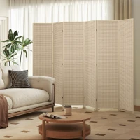 HOMCOM Woven Bamboo Room Divider, 6 Panel Folding Indoor Privacy Screens for Home Office, Natural Wood(m-10)