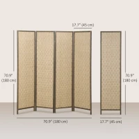 HOMCOM 6 FT Room Divider, 4 Panel Folding Privacy Screen, Lightweight Handwoven Freestanding Partition for Home Office, Brown(m-3)