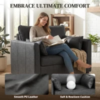 HOMCOM Accent Chair, PU Leather Armchair with Wide Seat, Spring Cushion, Rubberwood legs, 2 Pillows, Black(m-4)