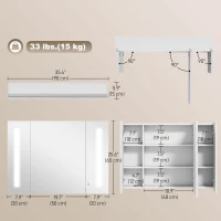 kleankin Medicine Cabinet with Mirror, Wall Mounted Bathroom Mirror Cabinet with Adjustable Shelf, USB Charge, High Gloss White(m-3)