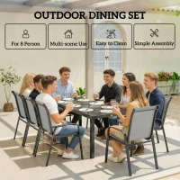 Outsunny 9 Pieces Patio Set with Stackable Chairs, Patio Dining Set with Glass Top for Garden, Patio, Backyard, Light Grey(m-6)