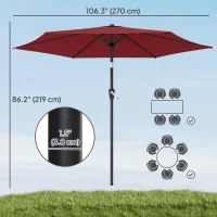 Outsunny 9FT Patio Umbrella, Outdoor Table Patio Umbrellith Tilt, Crank, 6 Ribs, UV Protection for Garden, Lawn, Deck, Backyard(m-3)