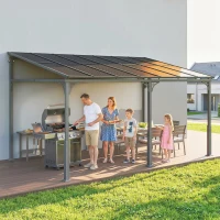 Outsunny 13' x 10' Lean to Gazebo, Hardtop Wall Mounted Outdoor Pergola with Polycarbonate Roof and Metal-Aluminium Frame(m-10)