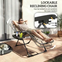 Outsunny Zero Gravity Chair Set of 2, Folding Reclining Outdoor Lounge Chair with Cup Holder, Headrest, Light Brown(m-5)