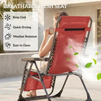 Outsunny Zero Gravity Chair Set of 2, Folding Reclining Outdoor Lounge Chair with Cup Holder, Headrest, Wine Red(m-9)