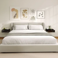 HOMCOM Set of 2 Wall Mounted Bedside Tables, Floating Nightstands with Drawer for Bedroom, Black(m-8)