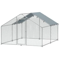 PawHut Metal Chicken Coop, 9.8 x 11.2 FT Walk-in Chicken Run with Cover, Lockable Door, Outdoor Poultry Cage for 10-15 Chickens(m-2)