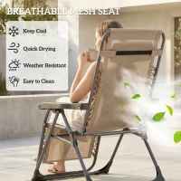 Outsunny Zero Gravity Chair Set of 2, Folding Reclining Outdoor Lounge Chair with Cup Holder, Headrest, Light Brown(m-9)