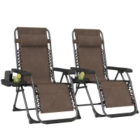 Outsunny Zero Gravity Chair Set of 2, Folding Reclining Outdoor Lounge Chair with Cup Holder, Headrest, Brown(m-11)