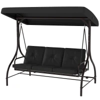 Outsunny Convertible Patio Swing Bed with Canopy and Cushions, 3 Seater Porch Swing for Outdoor, Backyard, Garden, Black(m-2)
