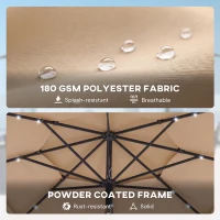 Outsunny 9.3 ft Patio Umbrella with Solar LED Lights, Cover, 3 Tier Outdoor Market Table Parasol with Tilt, Crank, Khaki(m-9)