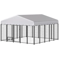 PawHut 9.8' x 9.8' x 6' Outdoor Dog Kennel, Dog Kennel Outside Run with 360° Rotating Bowls, Waterproof & UV Resistant Cover(m-1)