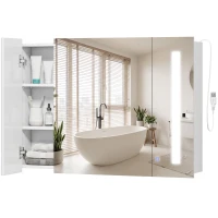 kleankin Medicine Cabinet with Mirror, Wall Mounted Bathroom Mirror Cabinet with Adjustable Shelf, USB Charge, High Gloss White(m-11)