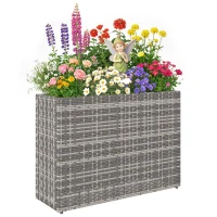 Outsunny Tall Rectangular Planter with Removable Liner, Holes, PE Wicker Large Planter Box for Indoor Outdoor Plants, Gray(m-11)