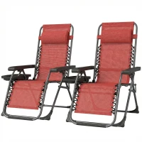 Outsunny Zero Gravity Chair Set of 2, Folding Reclining Outdoor Lounge Chair with Cup Holder, Headrest, Wine Red(m-2)