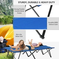 Outsunny 76" Two Person Folding Camping Cot Outdoor Portable Double Cot Wide Military Sleeping Bed w/ Carrying Bag Blue(m-4)