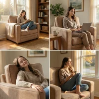 HOMCOM Accent Chair, Velvet-feel Fabric Armchair with Wide Seat, Spring Cushion, Solid Wood legs, Brown(m-9)