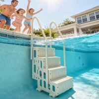 Outsunny Swimming Pool Ladder Adjustable for Above Ground Pools w/ Non-Slip Steps & Dual Handrails 4-Step Cream White(m-8)