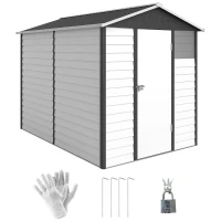 Outsunny 9' x 6' Garden Shed, Outdoor Storage Patio Shed w/ Sloped Roof, Lockable Door for Patio Lawn, Dark Grey(m-11)