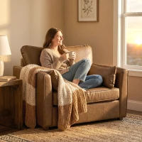 HOMCOM Accent Chair, PU Leather Armchair with Wide Seat, Spring Cushion, Rubberwood legs, 2 Pillows, Brown(m-7)