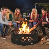 Outsunny 36" Outdoor Fire Pit, Portable Bottomless Fire Ring with Poker, Wood Burning Firepits, Black(m-9)