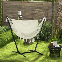 Outsunny Patio Hammock Chair with Stand, Outdoor Hammock Swing Hanging Lounge Chair with Side Pocket and Headrest, Cream(m-1)