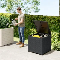 Outsunny 67 Gallon Rattan Deck Box, Wicker Outdoor Storage Box with Waterproof Zippered Liner, Safe Pneumatic Rod, Grey(m-1)