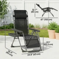 Outsunny Zero Gravity Chair Set of 2, Folding Reclining Outdoor Lounge Chair with Cup Holder, Headrest, Black(m-3)