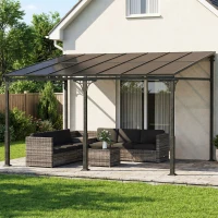 Outsunny 13' x 10' Lean to Gazebo, Hardtop Wall Mounted Outdoor Pergola with Polycarbonate Roof and Metal-Aluminium Frame(m-1)