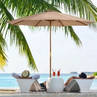 Outsunny 10' x 8' Wooden Patio Umbrella, Garden Parasol, Outdoor Sunshade Canopy with Bamboo Rib for Outdoor, Khaki(m-8)