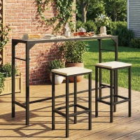 Outsunny Bar Height Outdoor Table with Built-In Bottle Opener, Patio Bar Table with Wood Grain Plastic Top, 55" x 15" x 39"(m-1)