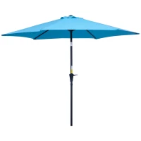 Outsunny 8.5' Round Aluminum Patio Umbrella Garden Parasol Market Sunshade Tilt Canopy w/ 6 Ribs, Crank Handle, Blue(m-14)