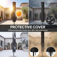 Outsunny 9.3 ft Patio Umbrella with Solar LED Lights, Cover, 3 Tier Outdoor Market Table Parasol with Tilt, Crank, Khaki(m-5)